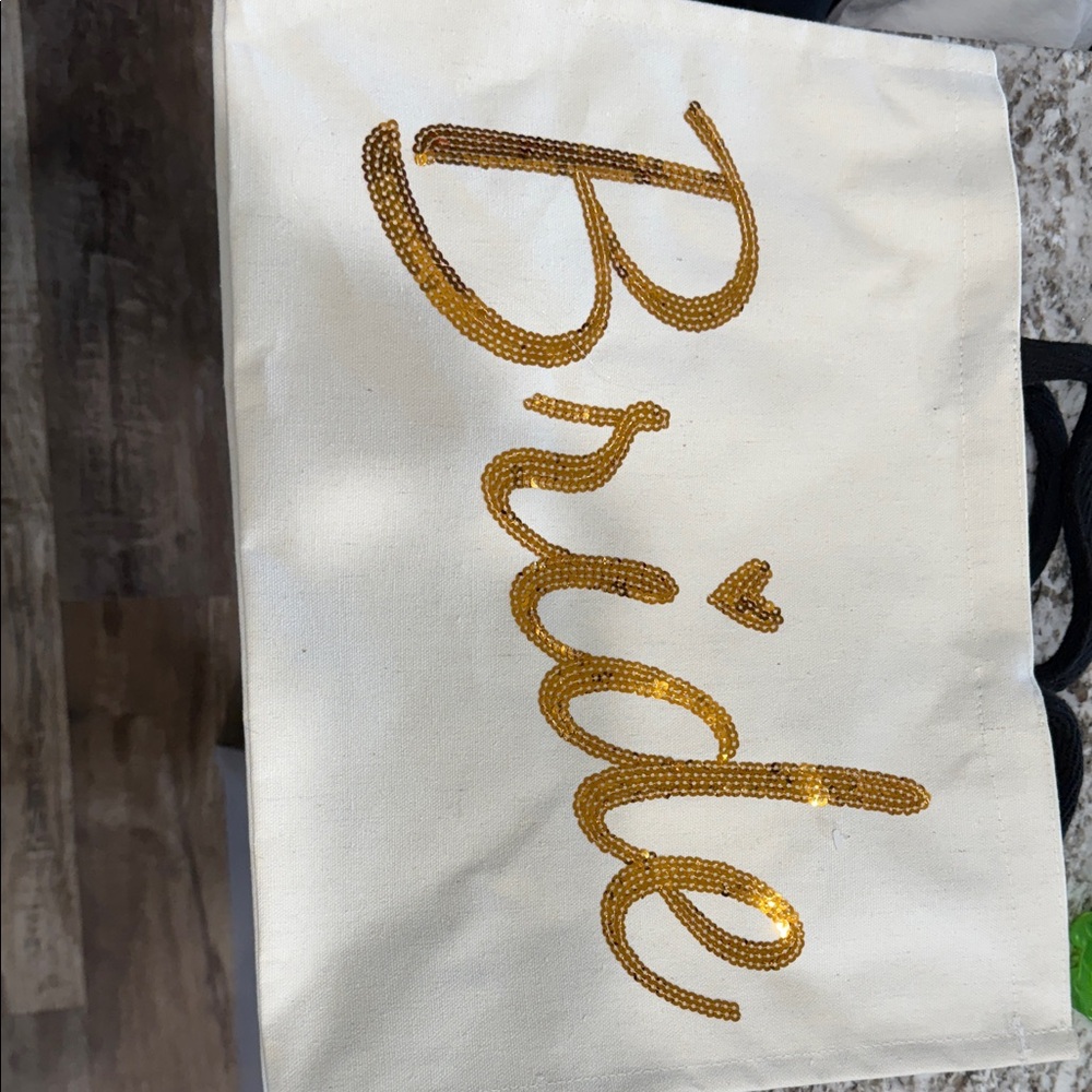 Bride Canvas Tote with Gold Sequins